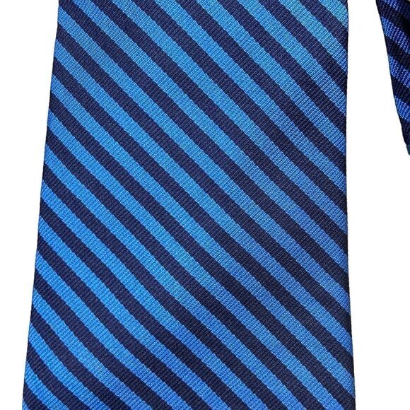 Mens Lauren Ralph Lauren brand 100% Silk Blue Striped Neck Tie - Picture 7 of 9